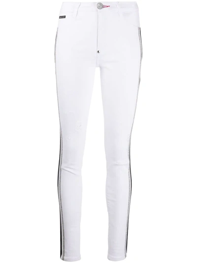Philipp Plein Striped Skinny Jeans In White