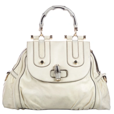 Pre-owned Gucci White Leather Bamboo Dialux Pop Satchel Bag