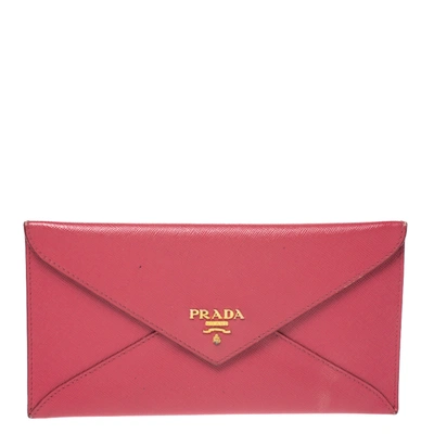 Pre-owned Prada Pink Saffiano Leather Envelope Wallet