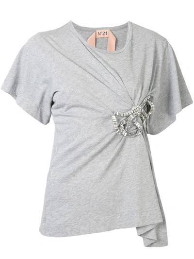 N°21 Embellished Bow T-shirt In Grey