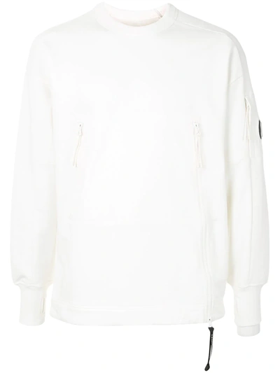 C.p. Company Zipped Panel Sweatshirt In White