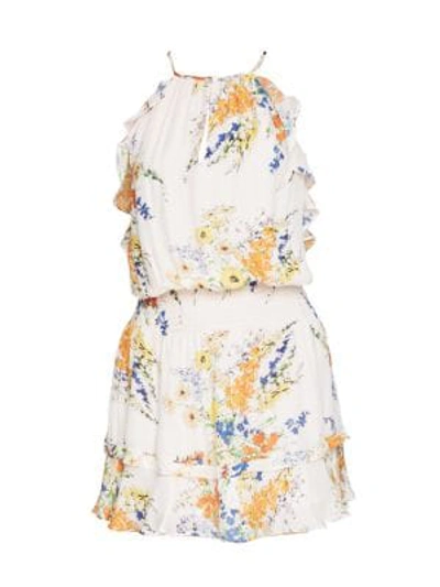 Parker Williame Silk Ruffled Halter Mini Dress In Juniper Garden