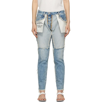 Ben Taverniti Unravel Project Blue Distressed Reversed Boyfriend Fit Jeans