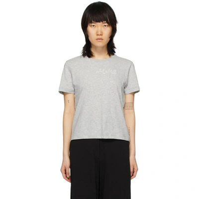 Mm6 Maison Margiela Grey Embroidered Logo Fitted T-shirt In 858m Grey