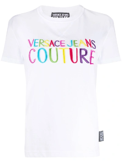 Versace Jeans Couture Crew Neck Embroidered Logo T-shirt In White