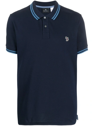 Ps By Paul Smith Slim Fit Zebra Tipped Polo In Navy In Blue