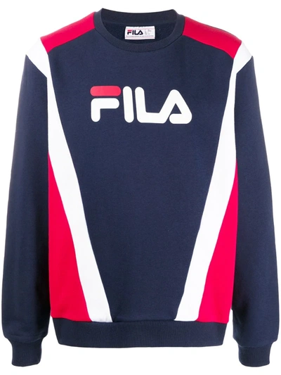 Fila Juda Cut And Sew Colour Block Crewneck Jumper In Navy In Blue