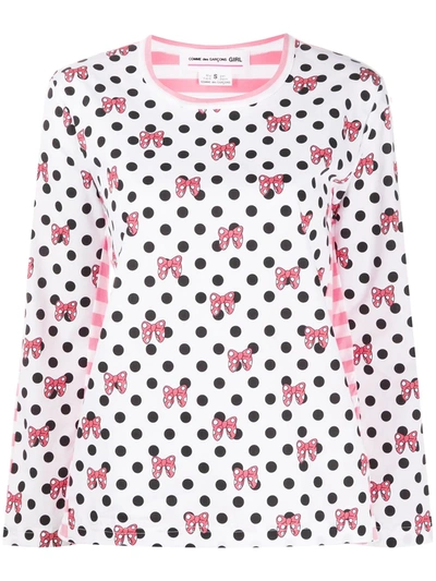 コムデギャルソンガール 長袖Tシャツ ピンク ボーダー リボン