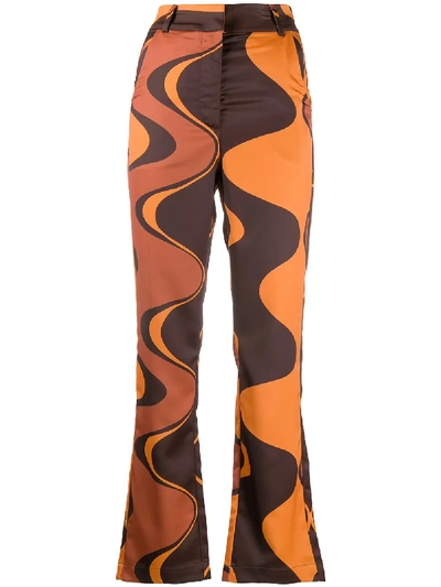House Of Sunny Abstract Print Flared Trousers In Brown