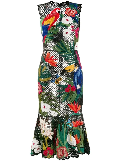 Dolce & Gabbana Tropical Embroidered Crocheted Dress In Black