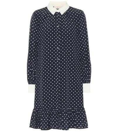 Tory Burch Polka-dot Silk Crepe De Chine Mini Shirt Dress In Classic Dot