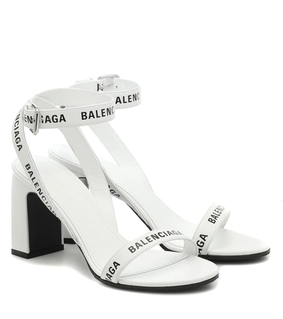 Balenciaga Block Heel Logo Print Sandals In White