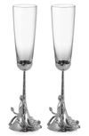 Michael Aram White Orchid Set Of 2 Toasting Flutes In Silver
