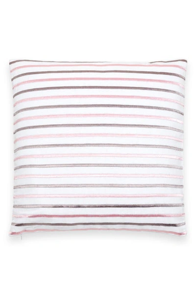 Kate Spade Embroidered Stripe Linen & Cotton Accent Pillow In Plat/ Pink