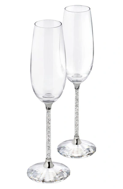 Swarovski Crystalline Set Of 2 Toasting Flutes In Clear