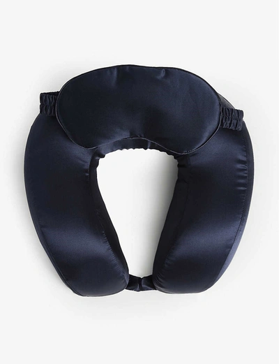 Calpak Silk Travel Neck Pillow & Eye Mask Set In Navy