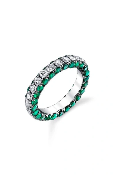 Shay Diamond & Emerald Eternity Ring In White Gold