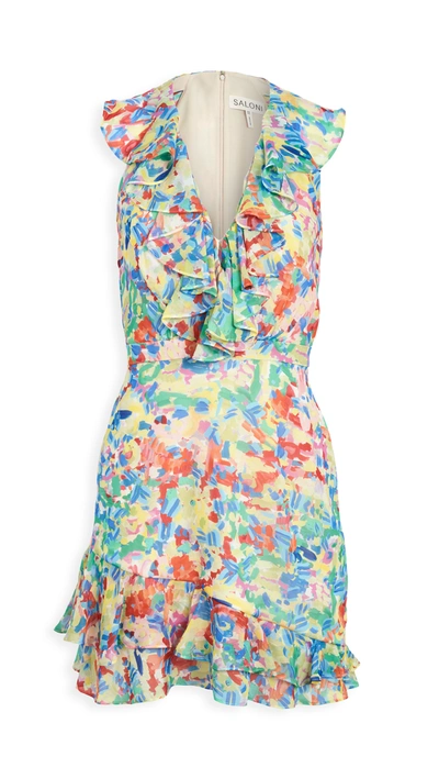 Saloni Cece Floral Print Ruffle Trim Dress In Summer Confetti