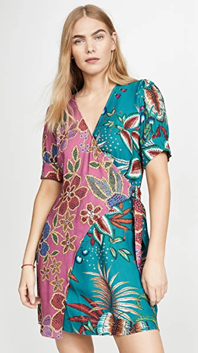 Farm Rio Floral Sparkle Mixed Mini Wrap Dress In Multi