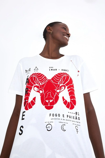 Farm Rio Zodiac Aries T-shirt In Off-white