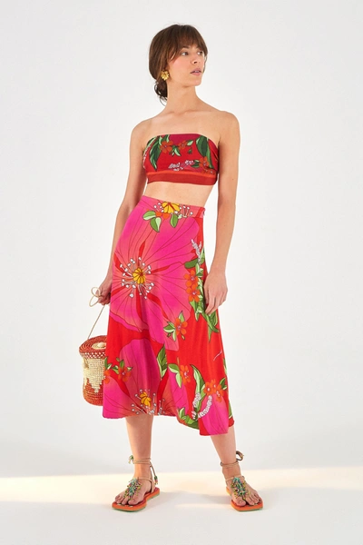 Farm Rio Pink Pietra Midi Skirt In Red Multi