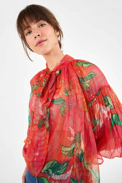 Farm Rio Pink Pietra Scarf Blouse In Red Multi