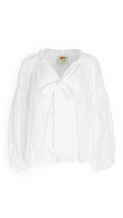 Farm Rio Sheer Pineapple Embroidered Blouse In White