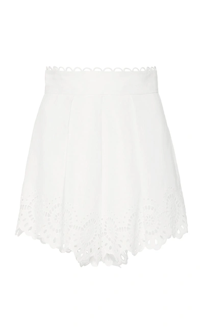 Zimmermann Bellitude Pleated Broderie Anglaise Linen Shorts In White