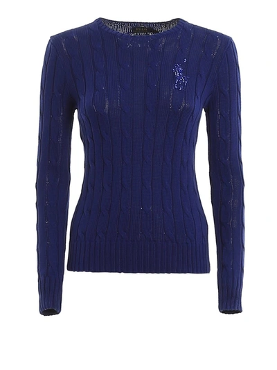 Polo Ralph Lauren Sweater L/s Crew Neck W/braid And Paillettes Horse In Blue