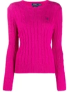 Polo Ralph Lauren Sweater Crew Neck W/braids And Horse In Pink