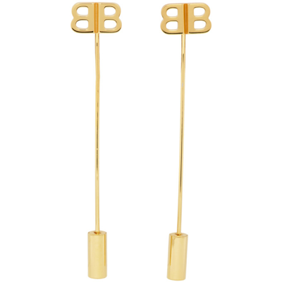 Balenciaga Pin Bb Gold-tone Earrings In Metallic