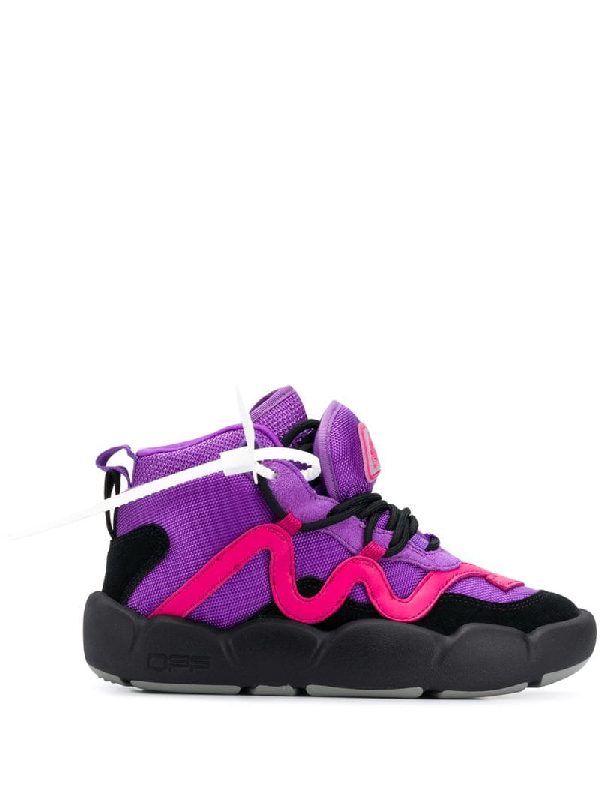purple and white off white sneakers