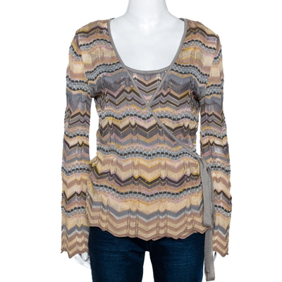 Pre-owned M Missoni Muticolor Wool Blend Chevron Knit Tank Top And Cardigan Set M In Multicolor