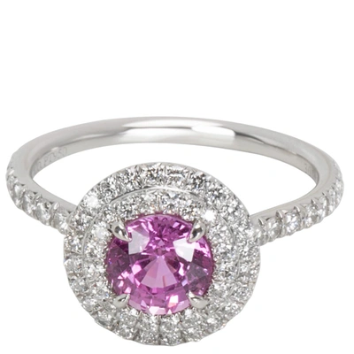 Pre-owned Tiffany & Co Soleste Pink Sapphire & Diamond Platinum Ring Size 52