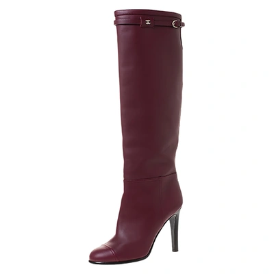 Pre-owned Chanel Maroon Leather Knee Length Boots Size 40 In Burgundy
