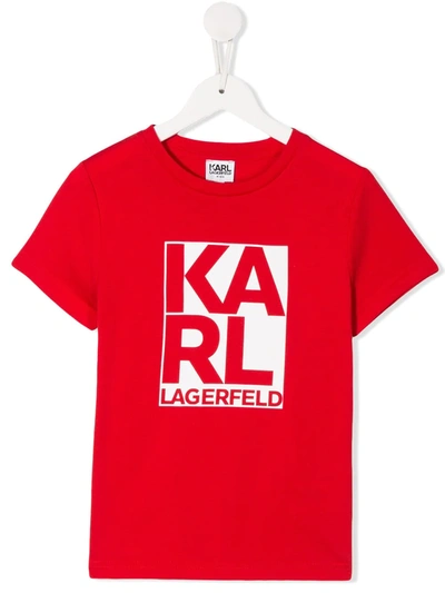 Karl Lagerfeld Kids' Block Print Crew Neck T-shirt In Red