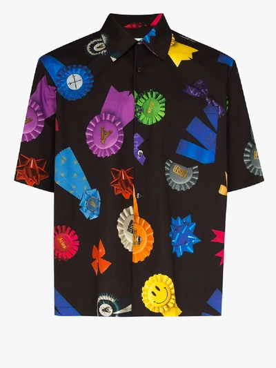 Aries Bows Print Short Sleeve Button-up Shirt In Black