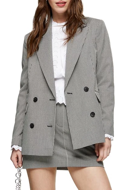 Topshop Mini Dogtooth Double Breasted Blazer In Black Multi