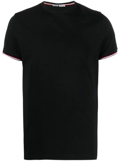 Moncler Men's Flag-trim Jersey T-shirt In Black