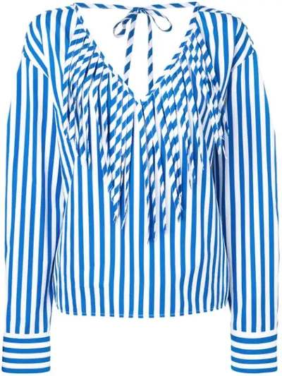 Msgm Striped Blouse With Fringes In Light Blue
