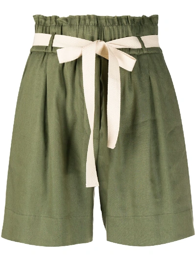 Semicouture High-waisted Linen Shorts In Army Green