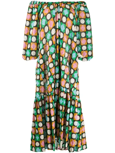 La Doublej Paloma Geo Print Off-the-shoulder Maxi Dress In Lucky Charms