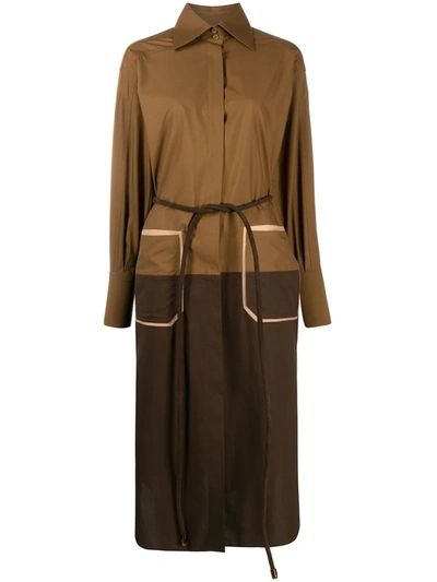 Fendi Belted Shirt Dress In Brown