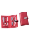 Bey-berk 7-piece Leather & Stainless Steel Manicure Set In Red