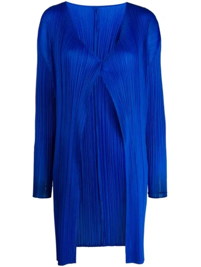 Issey Miyake Mid-length Pleated Cardi-coat In Blue