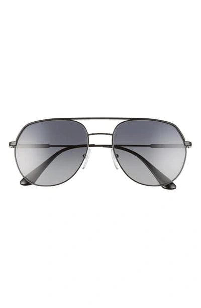 Prada 57mm Irregular Polarized Gradient Aviator Sunglasses In Black/ Grey Gradient