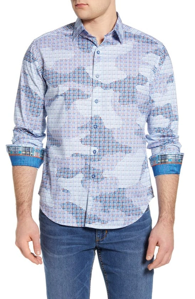 Robert Graham Courageous Cotton Camo Mosaic Tile Print Classic Fit Button-up Shirt In Blue