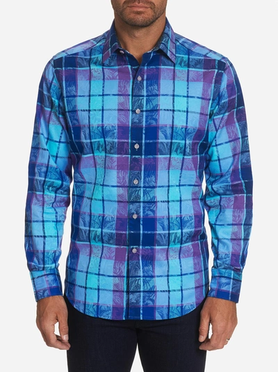 Robert Graham Prototype Cotton-blend Windowpane Check Botanical Jacquard Classic Fit Button-up Shirt In Blue