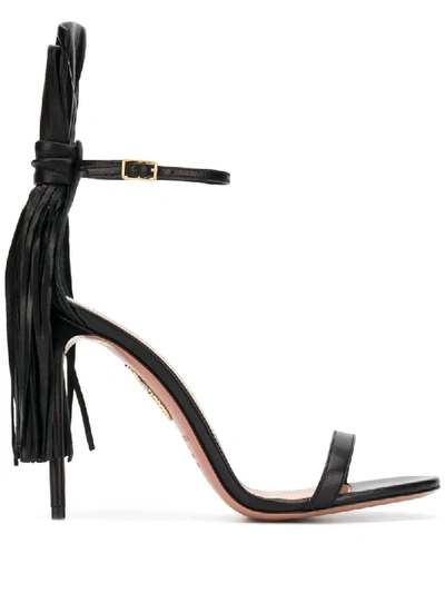 Aquazzura Whip It Fringe Ankle Strap Sandal In Black