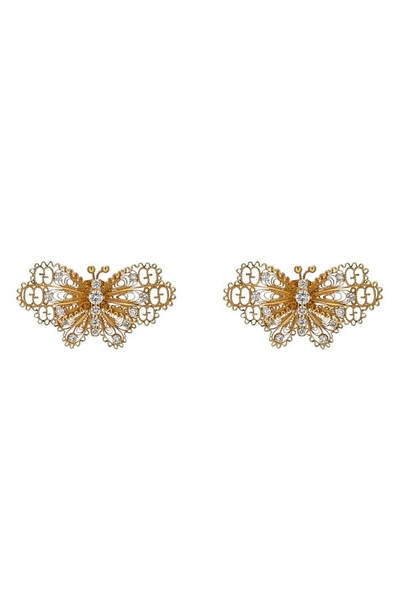 Gucci Diamond Butterfly Stud Earrings In Yellow Gold/ Diamond